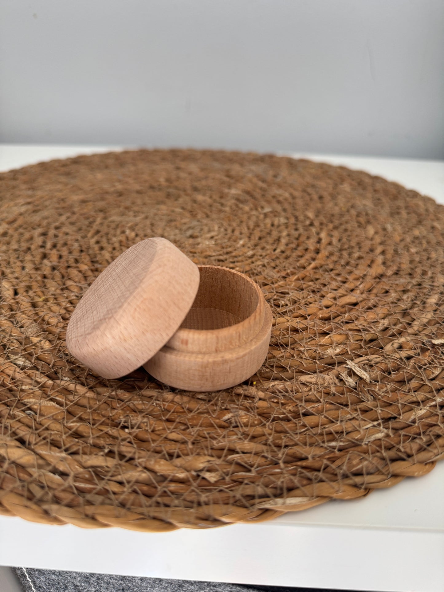 Natural Wooden Round Storage Box with Lid