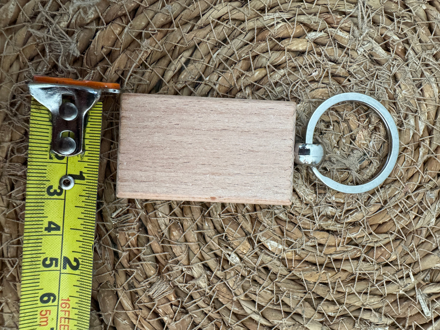 Wooden Rectangle Keyring with Metal Ring – Personalisation Ready
