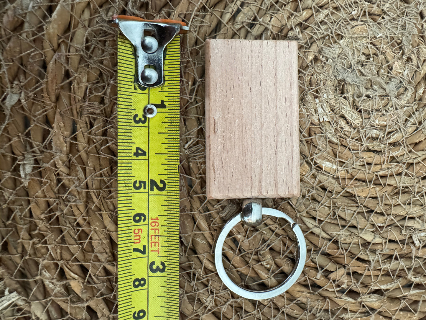 Wooden Rectangle Keyring with Metal Ring – Personalisation Ready