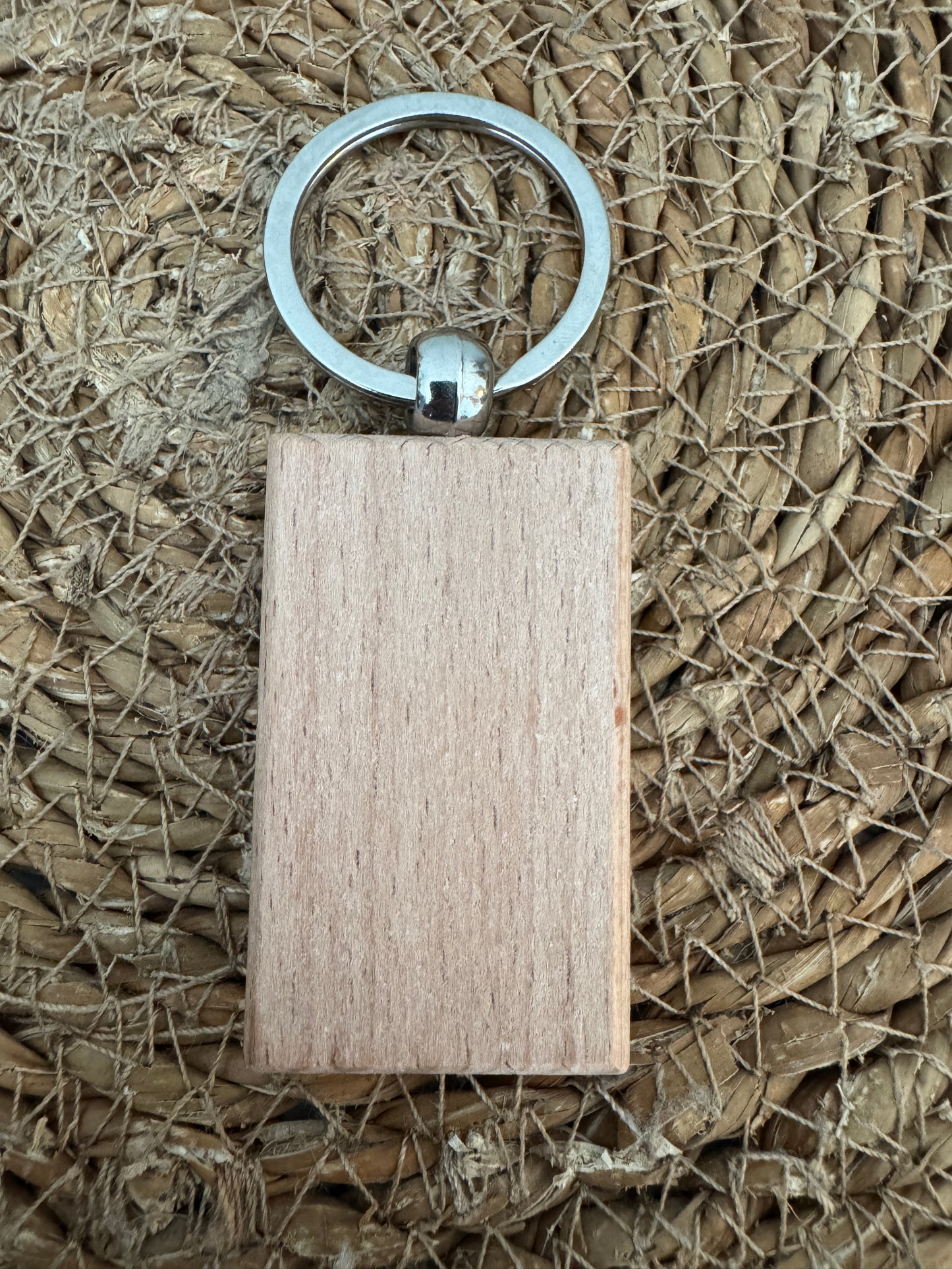 Wooden Rectangle Keyring with Metal Ring – Personalisation Ready