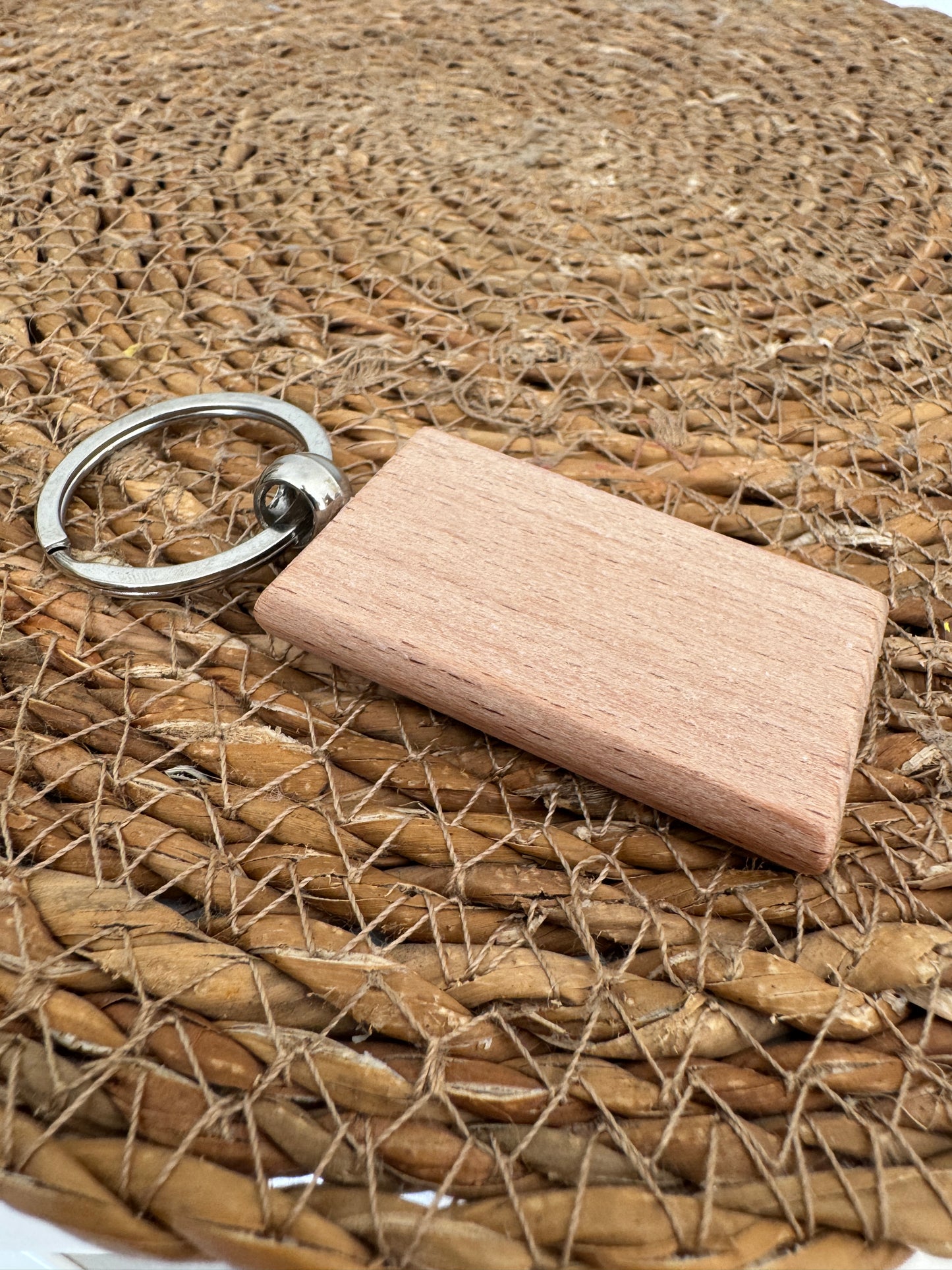Wooden Rectangle Keyring with Metal Ring – Personalisation Ready