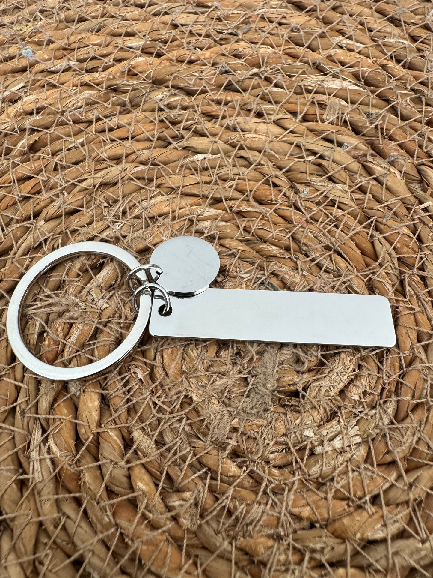 Stainless Steel Keyring with Rectangle & Round Tag – Engraving Ready