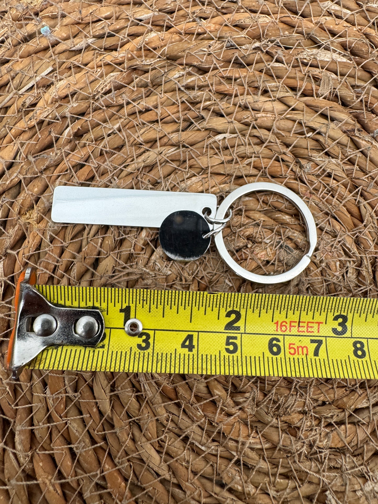 Stainless Steel Keyring with Rectangle & Round Tag – Engraving Ready