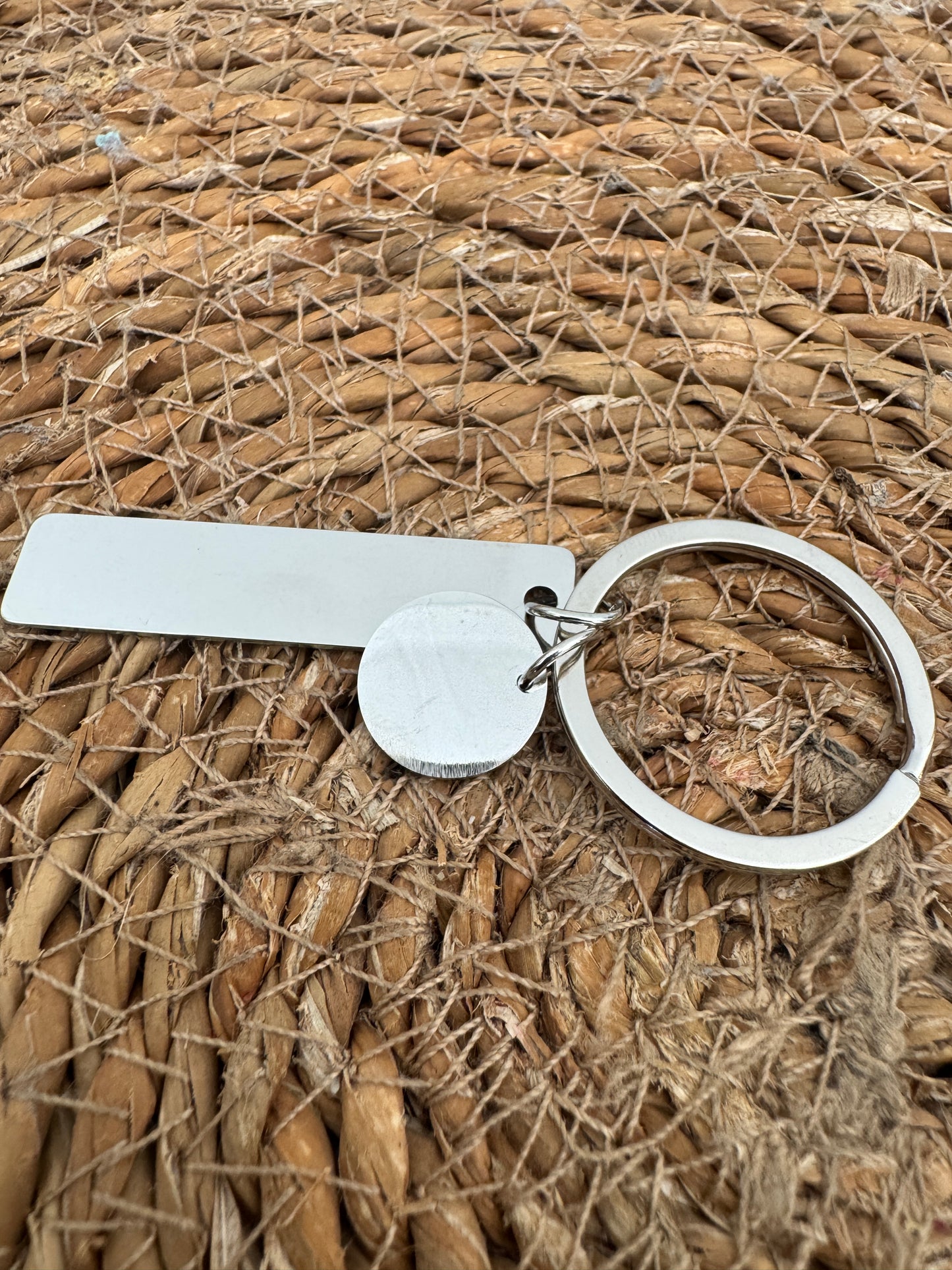 Stainless Steel Keyring with Rectangle & Round Tag – Engraving Ready