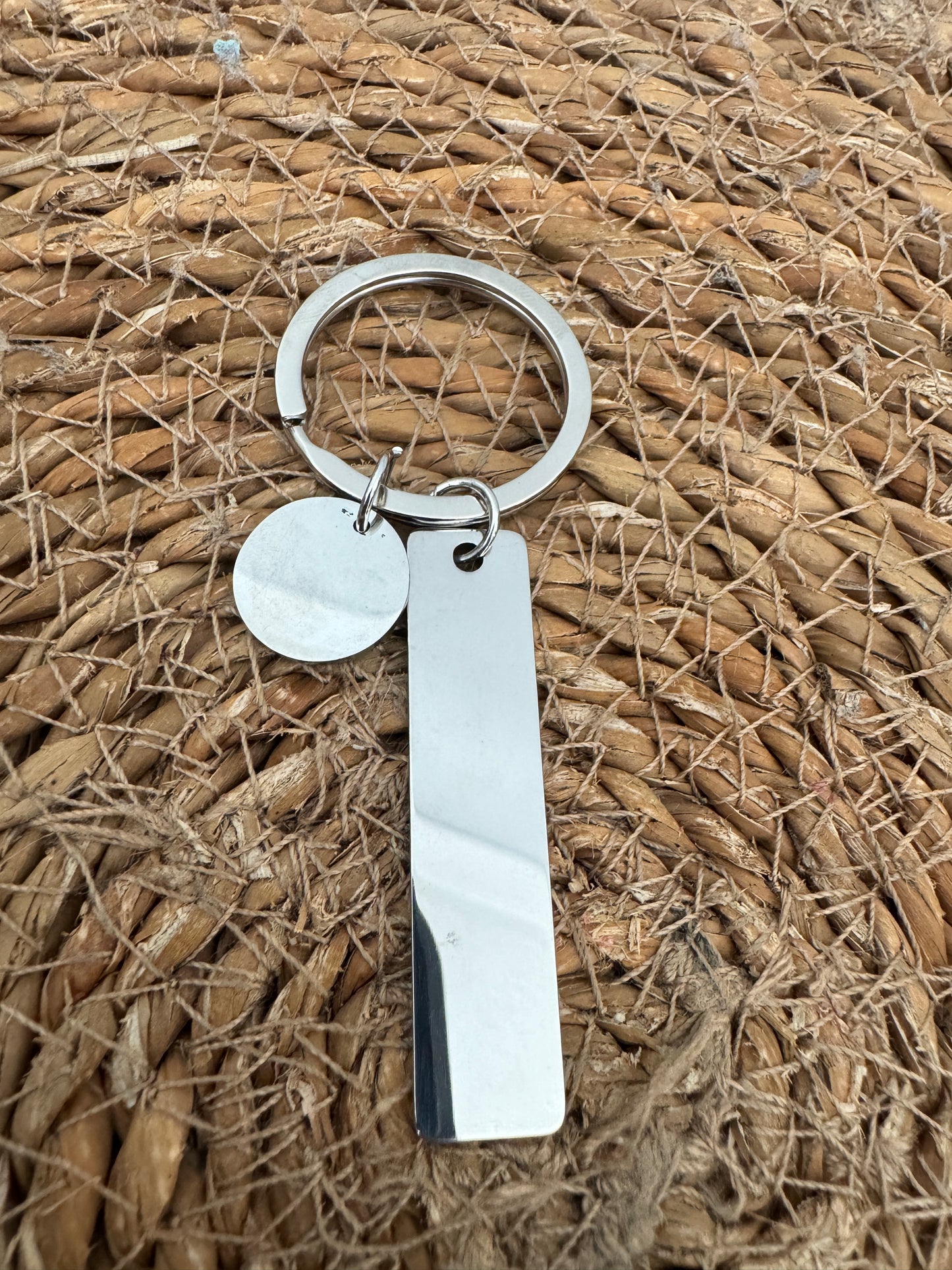 Stainless Steel Keyring with Rectangle & Round Tag – Engraving Ready