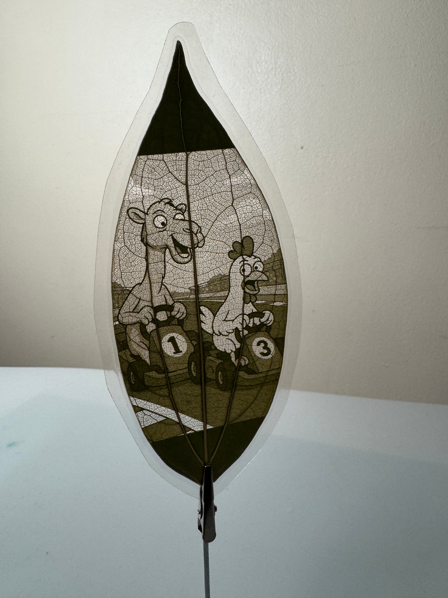 Laminated Laser Engraved Leaf + Wooden Display Cube and Clip
