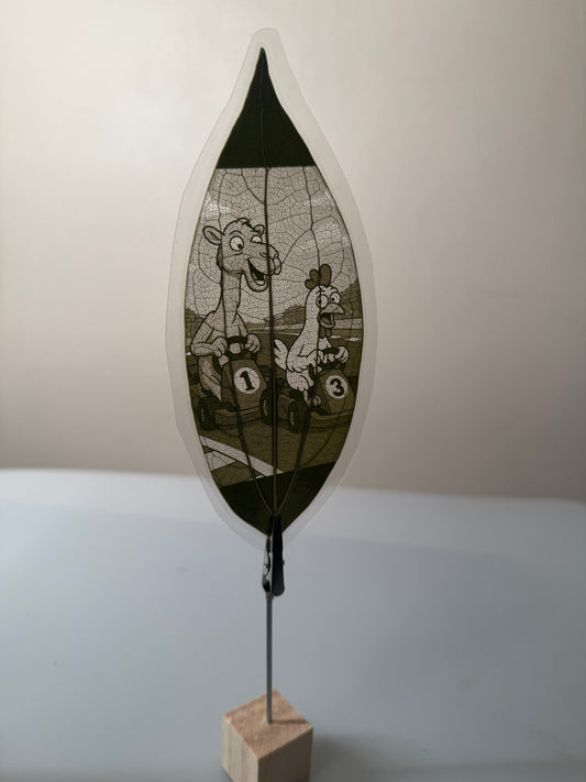 Laminated Laser Engraved Leaf + Wooden Display Cube and Clip