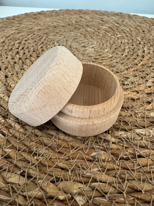 Natural Wooden Round Storage Box with Lid