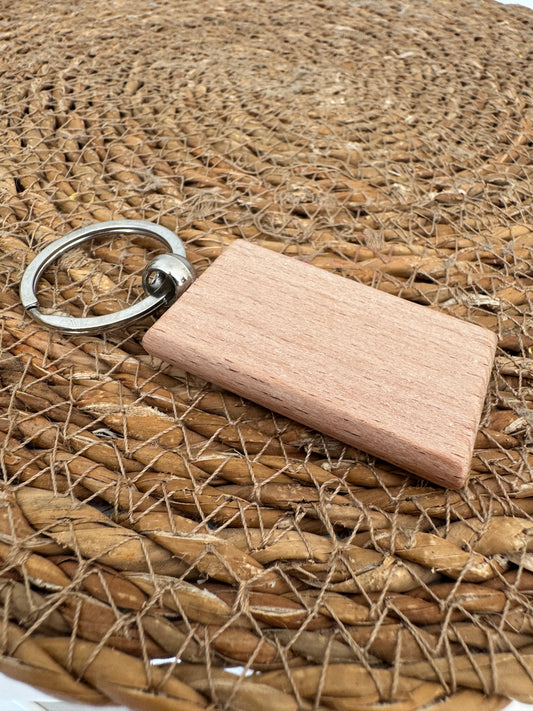 Wooden Rectangle Keyring with Metal Ring – Personalisation Ready