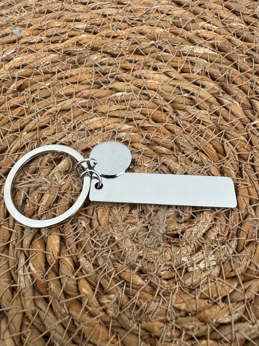 Stainless Steel Keyring with Rectangle & Round Tag – Engraving Ready