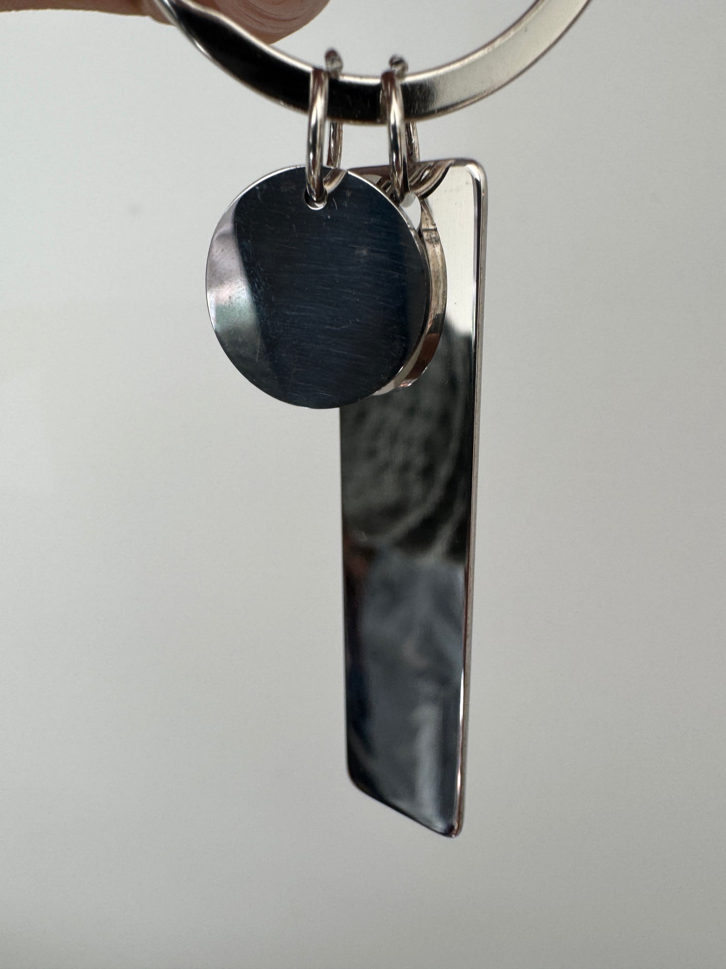 Stainless Steel Keyring with Rectangle & Round Tag – Engraving Ready