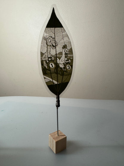 Laminated Laser Engraved Leaf + Wooden Display Cube and Clip