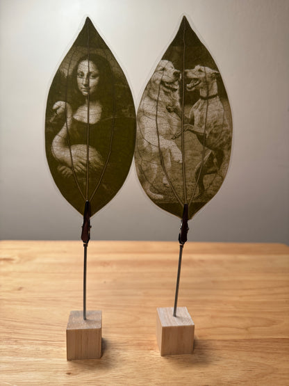 Laminated Laser Engraved Leaf + Wooden Display Cube and Clip