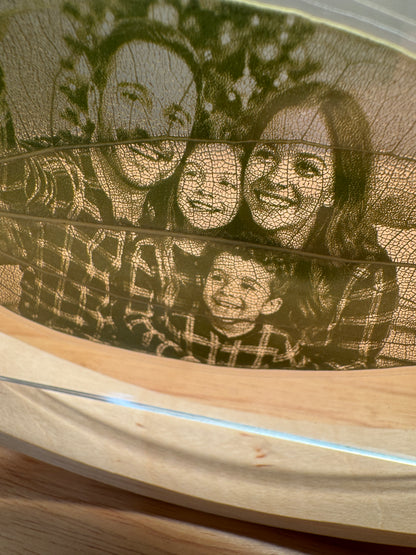Personalised Laser-Engraved Leaf With Wooden Rocker Stand