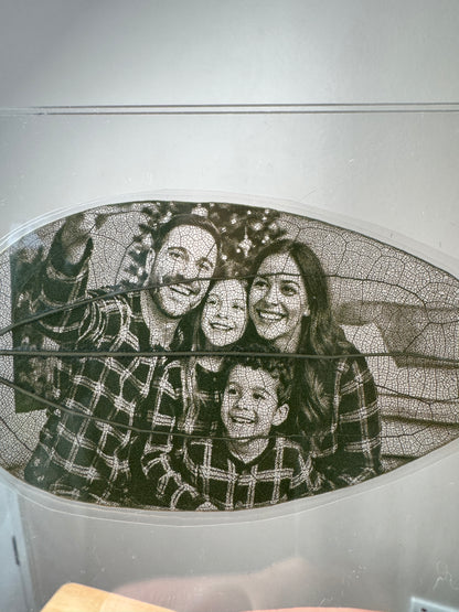 Personalised Laser-Engraved Leaf With Wooden Rocker Stand