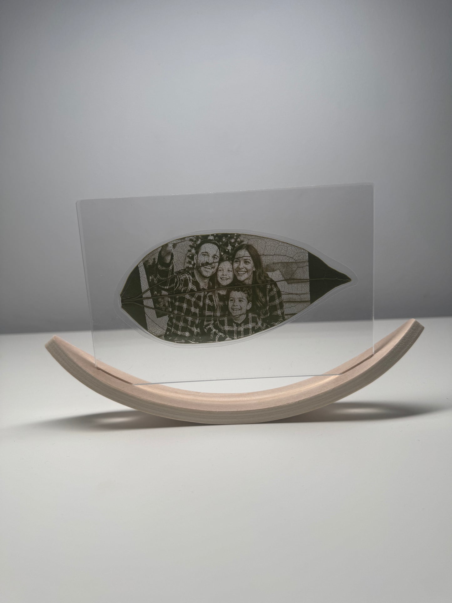 Personalised Laser-Engraved Leaf With Wooden Rocker Stand
