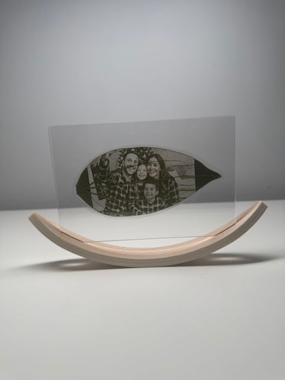 Personalised Laser-Engraved Leaf With Wooden Rocker Stand