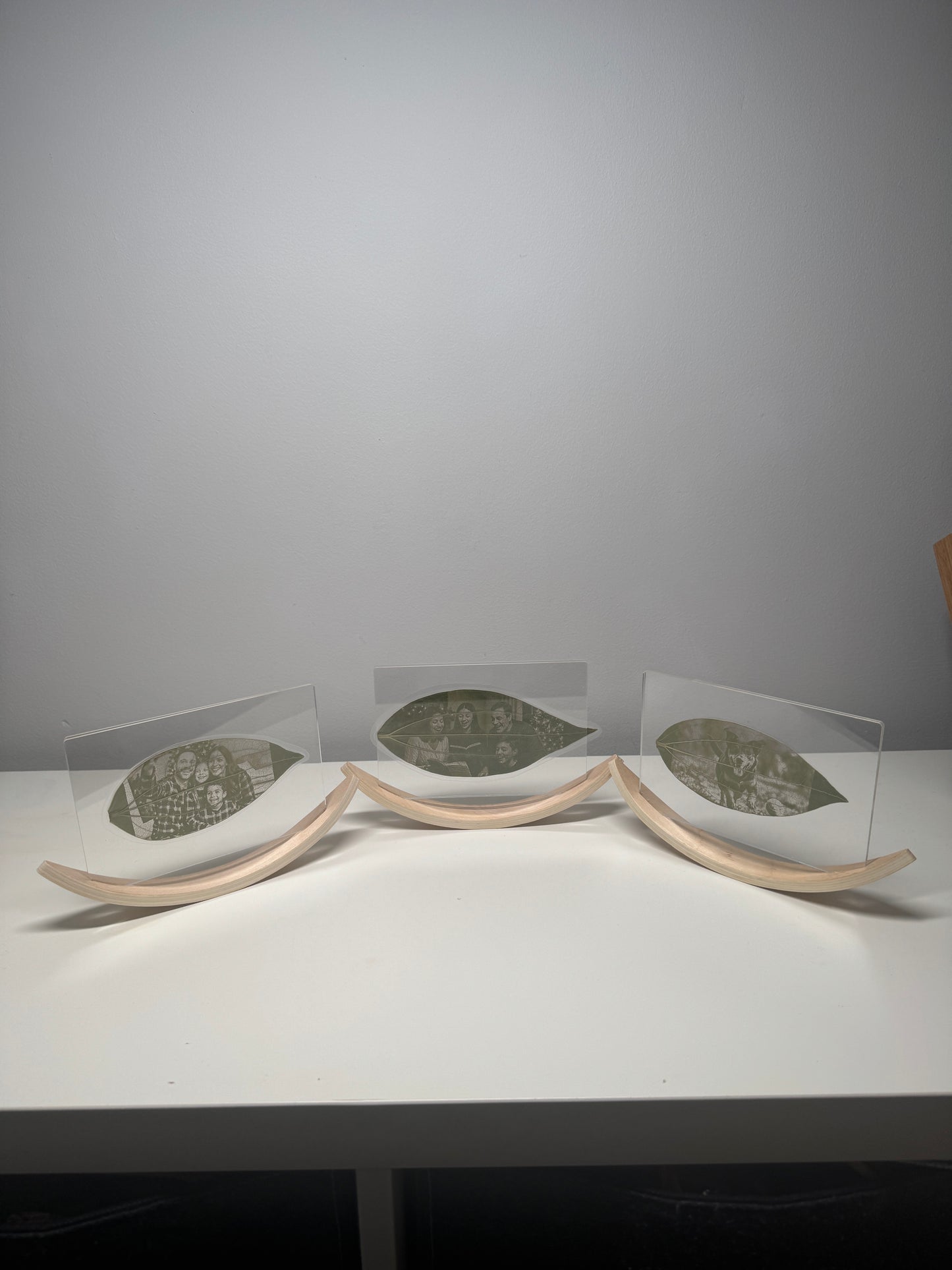 Personalised Laser-Engraved Leaf With Wooden Rocker Stand