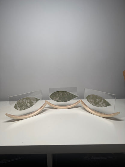 Personalised Laser-Engraved Leaf With Wooden Rocker Stand