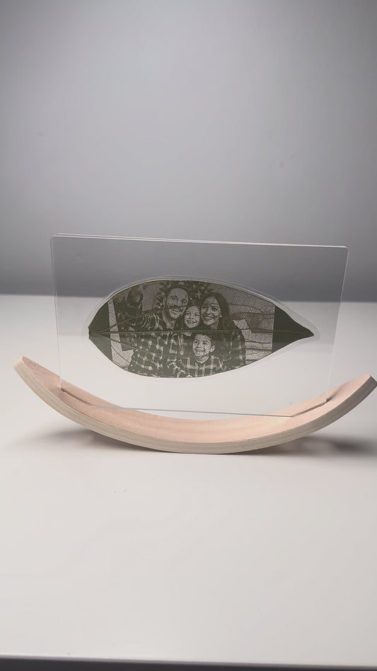 Personalised Laser-Engraved Leaf With Wooden Rocker Stand